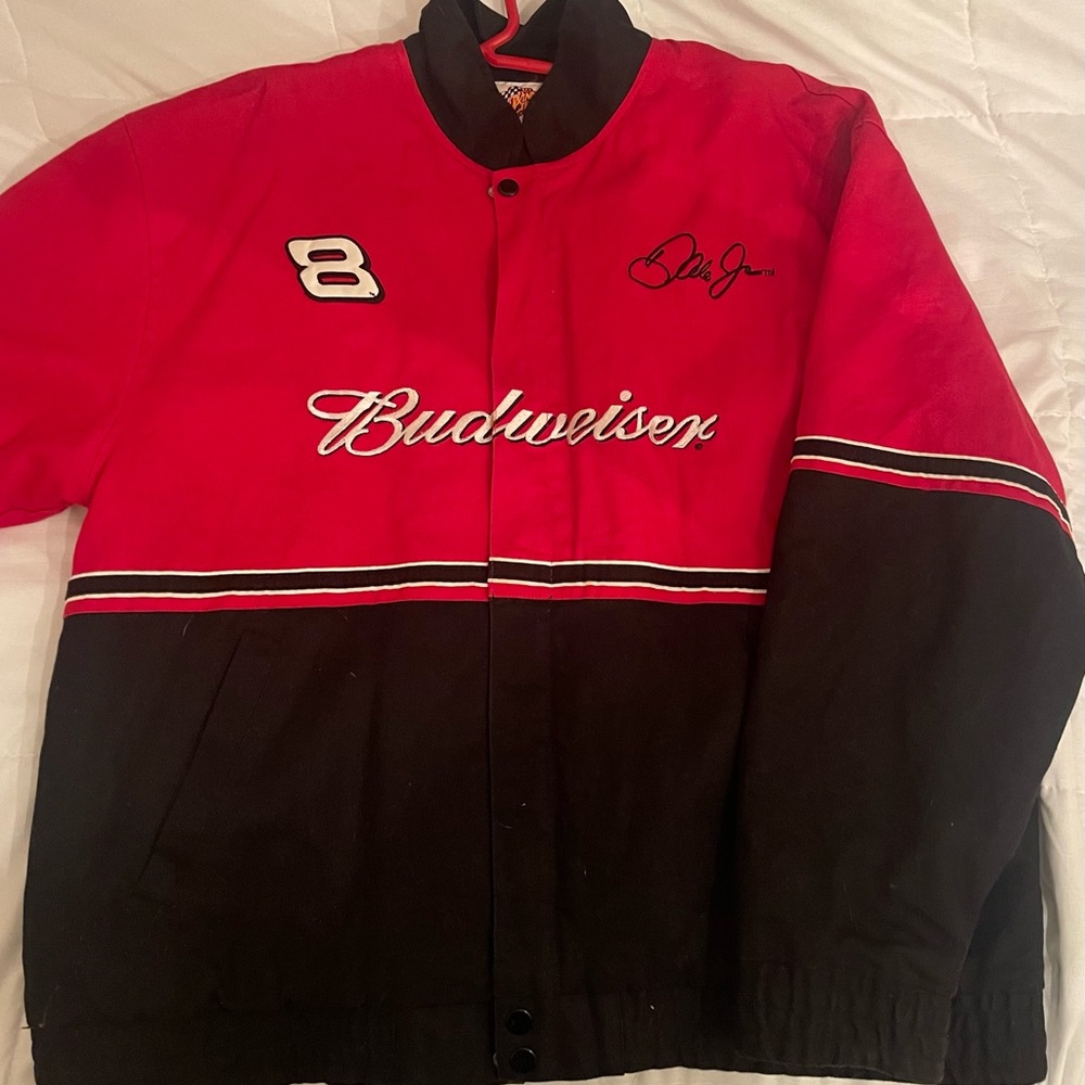 Budweiser race car jacket, in used but good condition. Labeled as size medium.